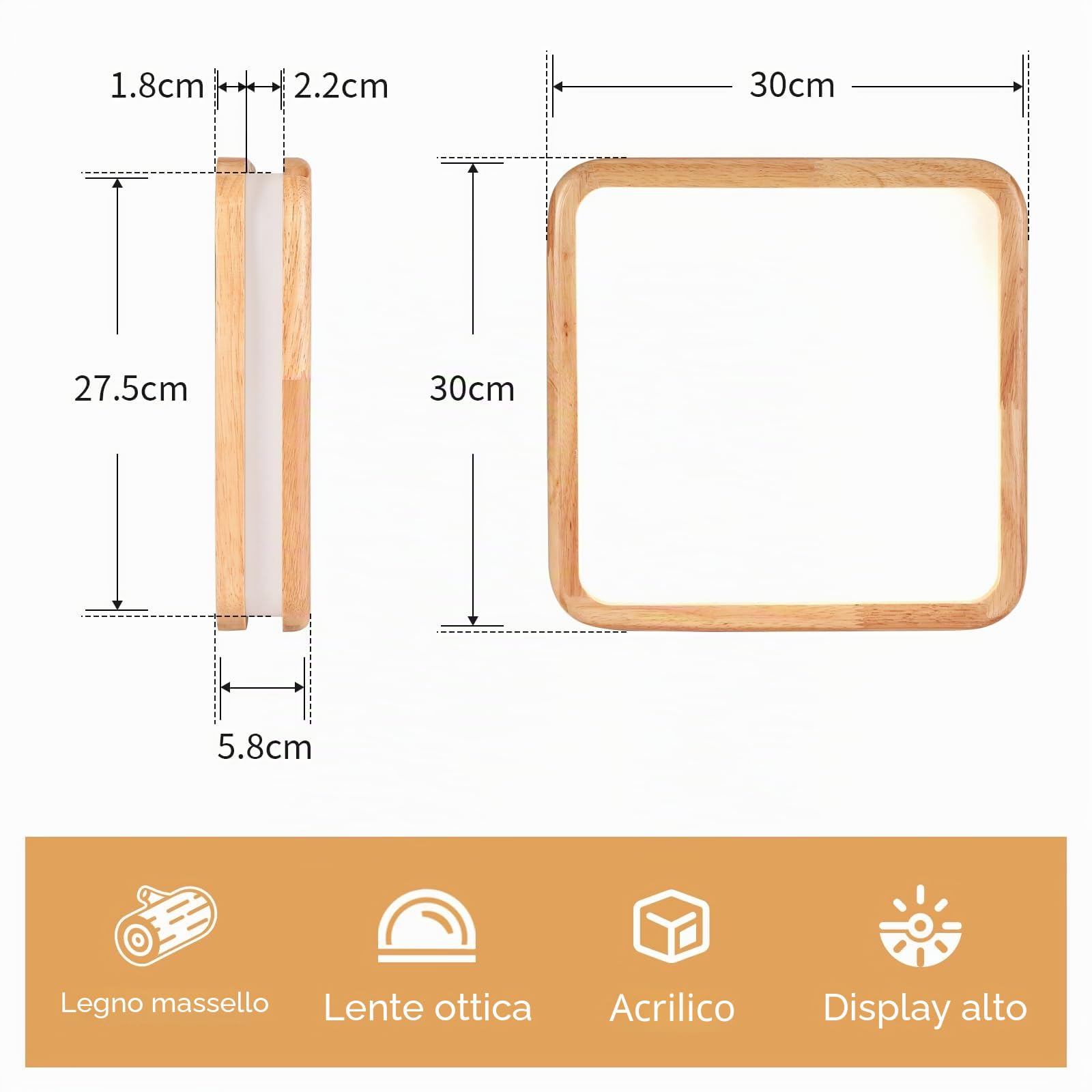 Plafoniera a LED Legno 24W Quadrata Moderno Lampada da Soffitto Luce calda 3000K Doppio Strato Lampada da soffitto per Cucina Soggiorno Corridoio, Ø30CM