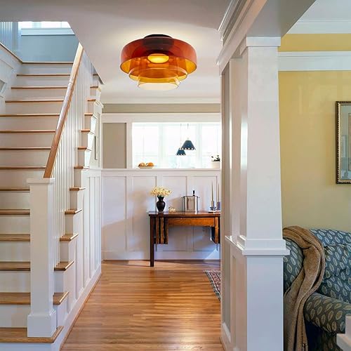 Miniatura 5 de Lámparas de techo de montaje empotrado de cristal naranja, luces de techo negras de mediados de siglo, 16.5 pulgadas, lámpara colgante de techo de