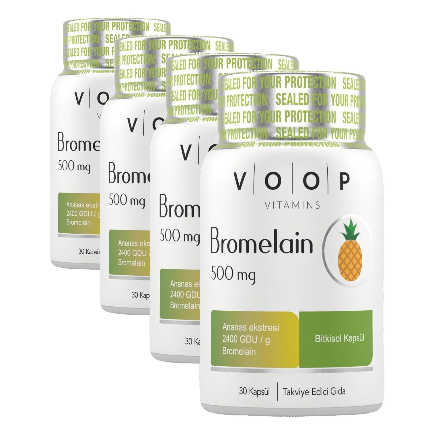 VOOP Bromelain - 500 Mg | 30 Bitkisel - Vegan Kapsül (4 paketi)