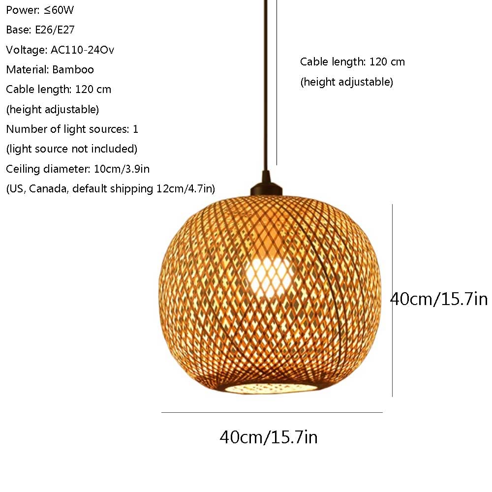 Naturalne bambusowe dzielnicę artystyczne okrągłe oprawy oświetleniowe Bamboo Apszade wiejskie wyposażenie lampy wiszącej Wysokość Wysokość Wisijanie Lekkie do ogrodu, jadalnia, nauka, sypialnia,