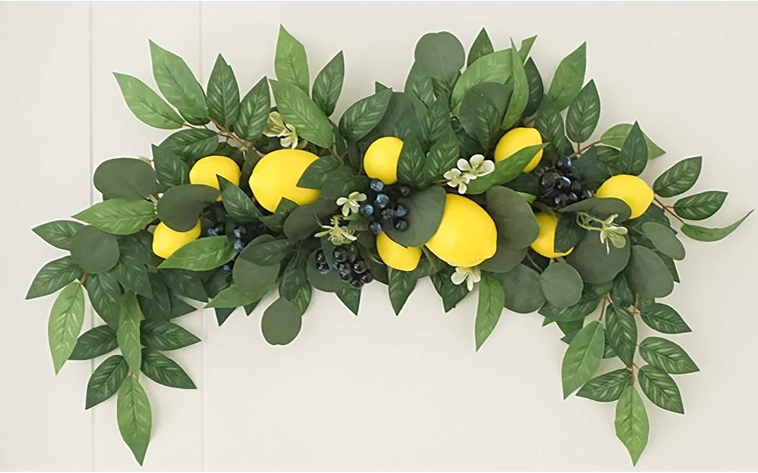 2Krmstr 30 Inch Handcrafted Flower Swag with Lemon Berry, Faux Greenery Garland Artificial Foliage Vine, Hanging Decorative Floral Swag for Wedding Arch Table Runner Front Door Decor