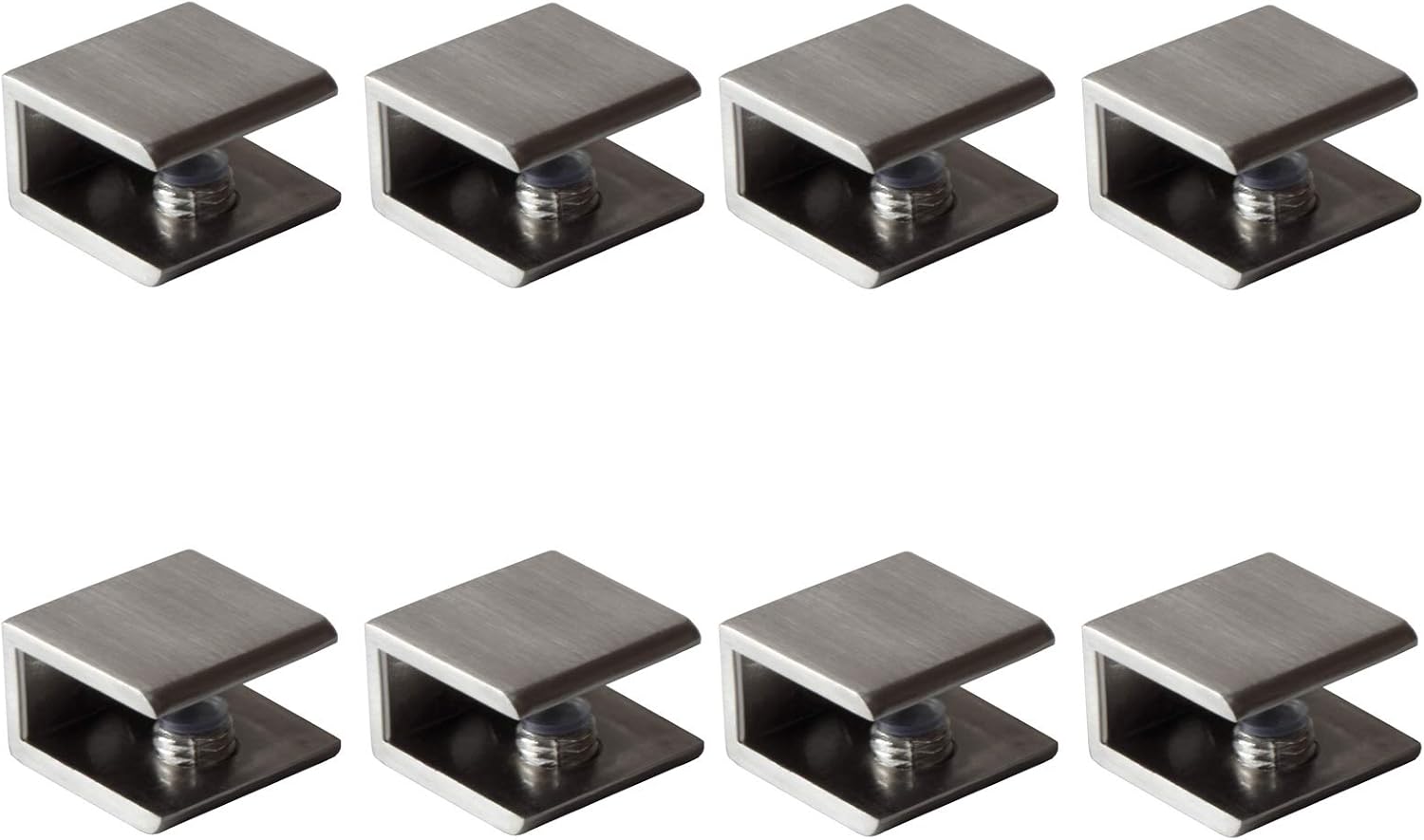 Glass Shelf Brackets Shelf Clips Metal Clamps Brushed Nickel Square Shape Wall Mounted Adjustable 6-10mm for Acrylic Wood (Set of 8)