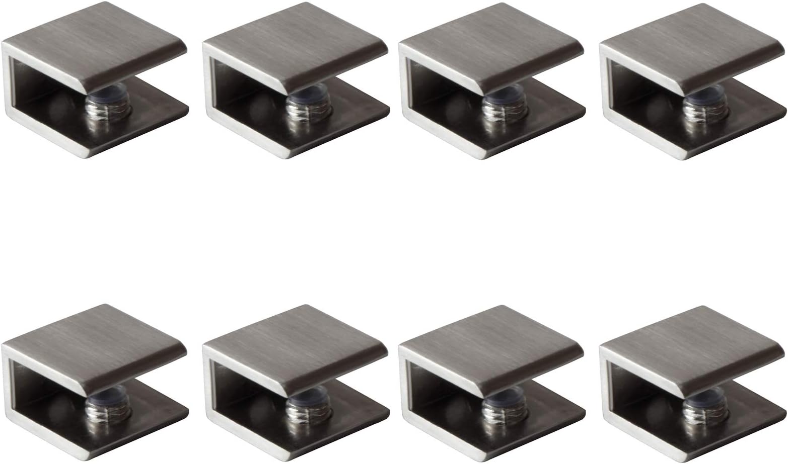 Glass Shelf Brackets Shelf Clips Metal Clamps Brushed Nickel Square Shape Wall Mounted Adjustable 8-12mm for Acrylic Wood (Set of 8)