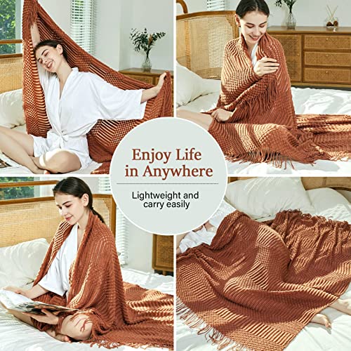 Blagic Knitted Throw Blanket For Couch Soft Farmhouse Boho Fall Throw Blanket With Tassels Home Decorative Lightweight Throw Blankets,Rust Throws For Bed/Chair/Sofa, Pineapple Textured, 50" W X 60" L #TOP5