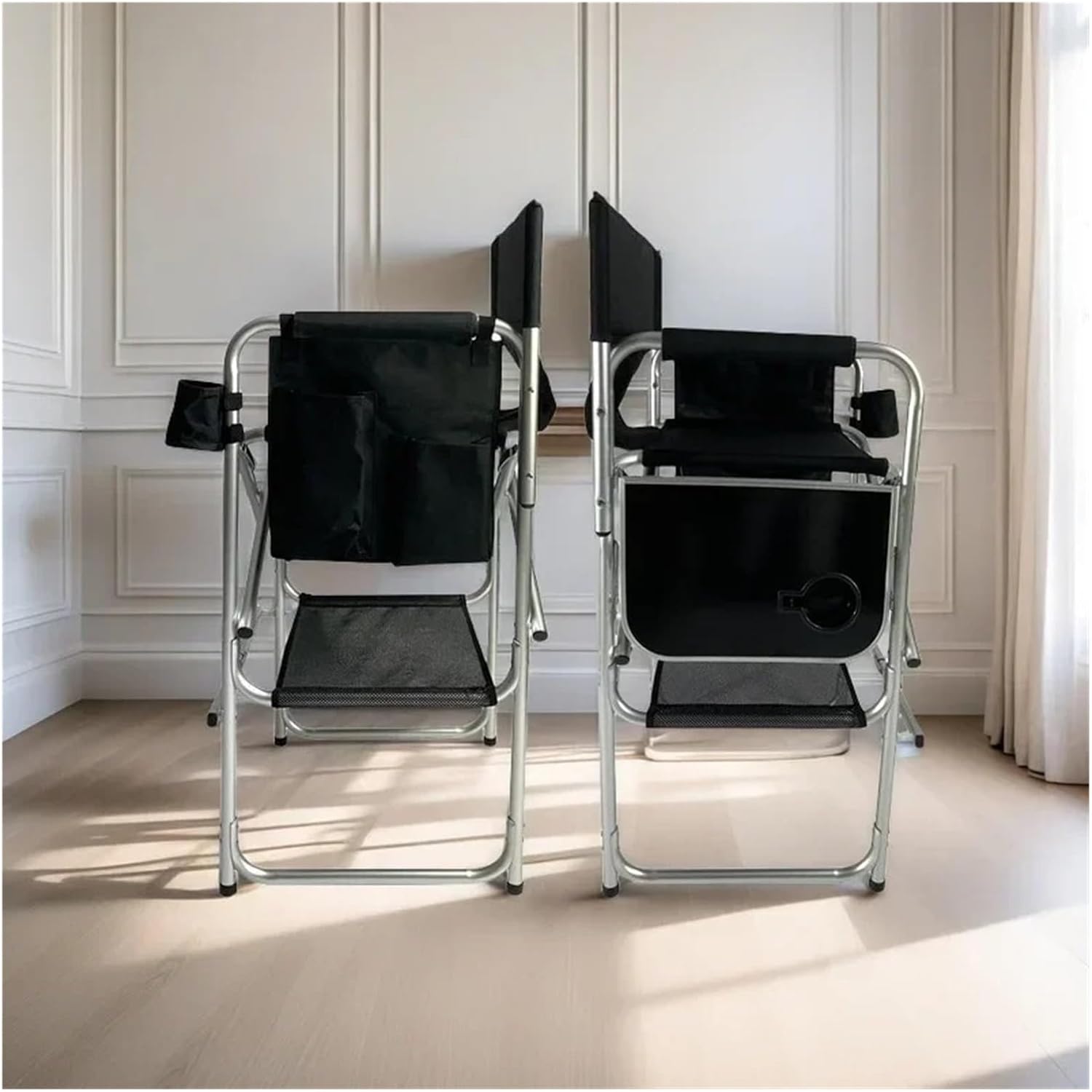 Foldable Tall Director Chair with Side Table Cup Holder Footrest and Carry Bag for Makeup Artists and Folding