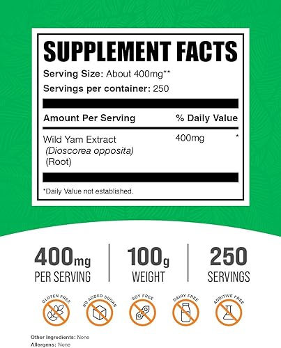 Miniatura 2 de BulkSupplements. com Extracto de ñame salvaje en polvo, suplemento de hierbas, suplemento de ñame silvestre, 400 mg de extracto de raíz de ñame