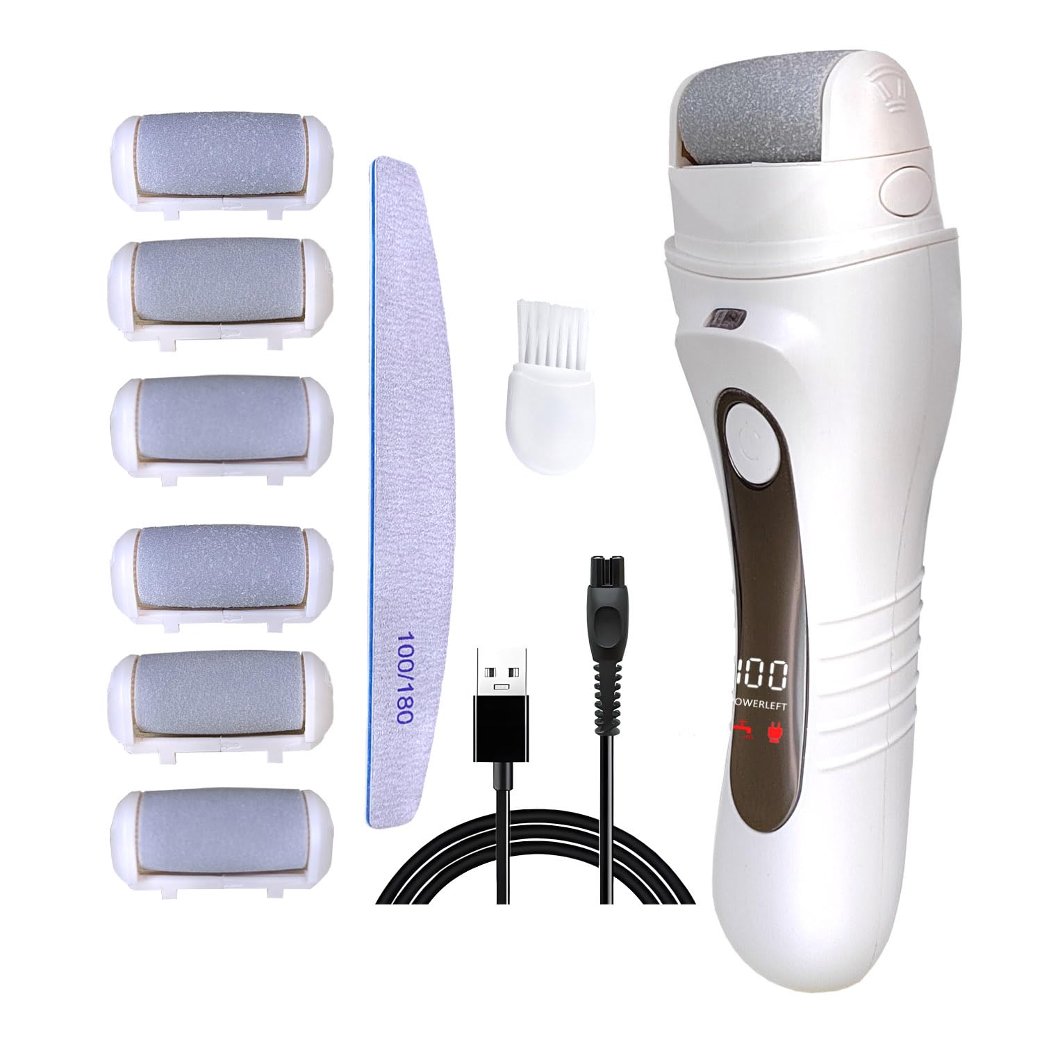 Lima Electrica Pies Durezas con 6 Rodillos de Recambio Kit de lima eléctrica con funda, USB recarregável LED Display, Elimina callosidades y durezas,Pedicura Profesional Foot File
