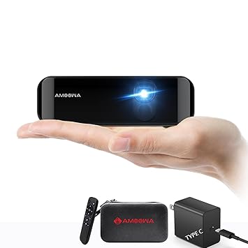 AMOOWA Mini Projector with WIFI and Bluetooth for iphone , Portable Small Projector 7000 mAh Battery Powered ,Wireless DLP 200 ANSI Lumens for Outdoor travel , Camping Office, Android TV 2G +16G BALCK