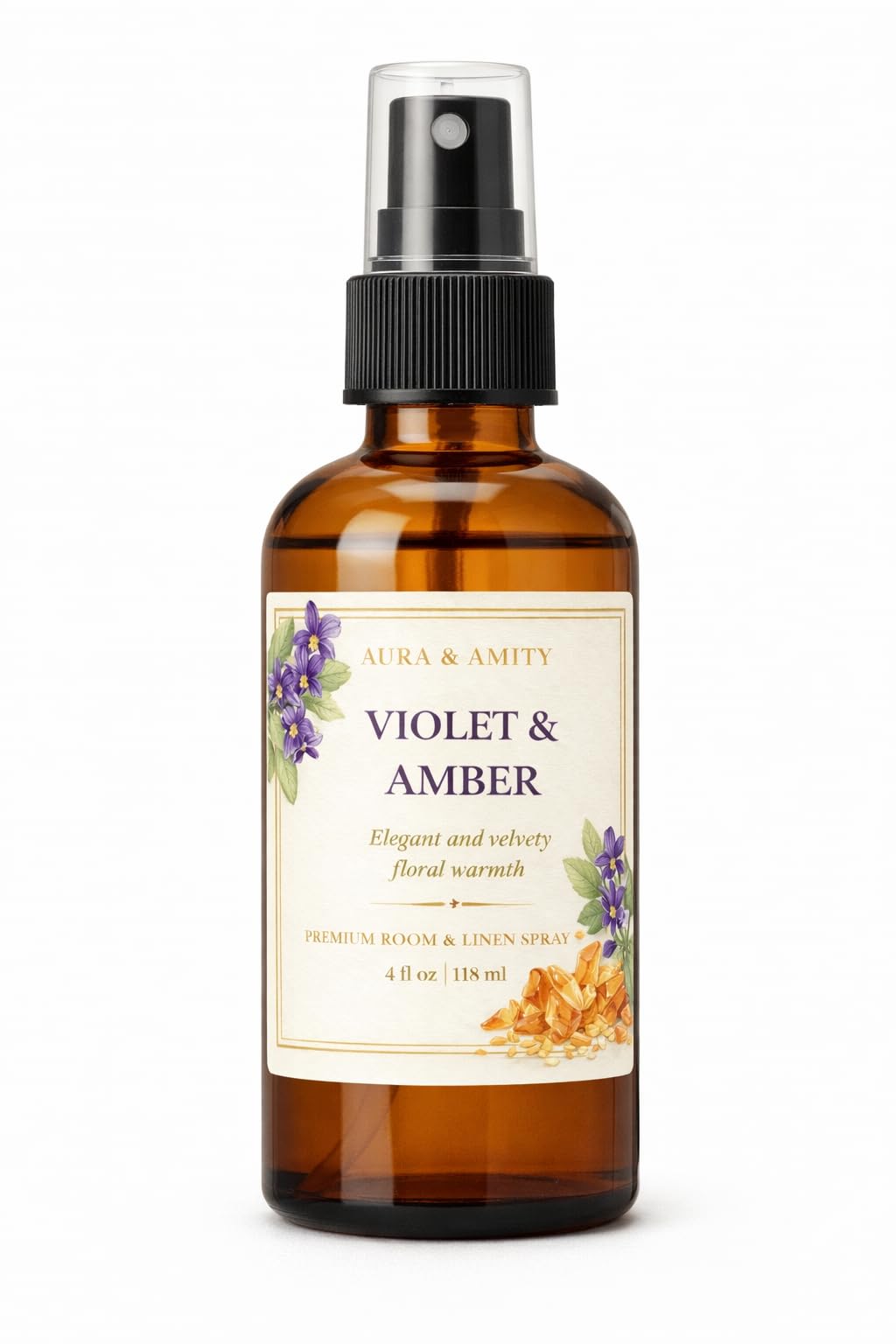 Aura &amp; Amity Premium Room &amp; Linen Spray – Handmade Luxury Fabric &amp; Home Fragrance Mist, Long-Lasting, Made in USA (Violet &amp; Amber)