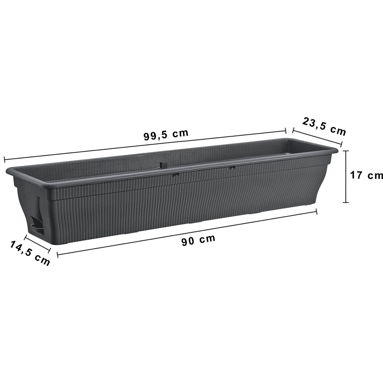 2 x skrzynka balkonowa 100 cm, skrzynka na kwiaty ze zbiornikiem wody, antracytowa, 25 l, skrzynka na kwiaty, odporna na warunki atmosferyczne, z wkładką, długa skrzynka balkonowa do ogrodu i na