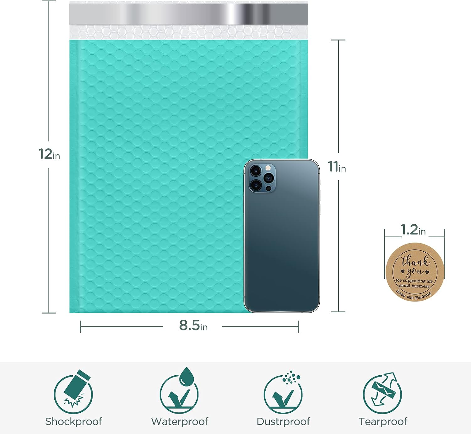 KeePack Bubble Mailers 8.5x12, 25 Pack Padded Envelopes, Mailing Package Bags, Medium Opaque Supplies Shipping Bags #2 Bulk, Teal (Inside: 8.5 x 11)