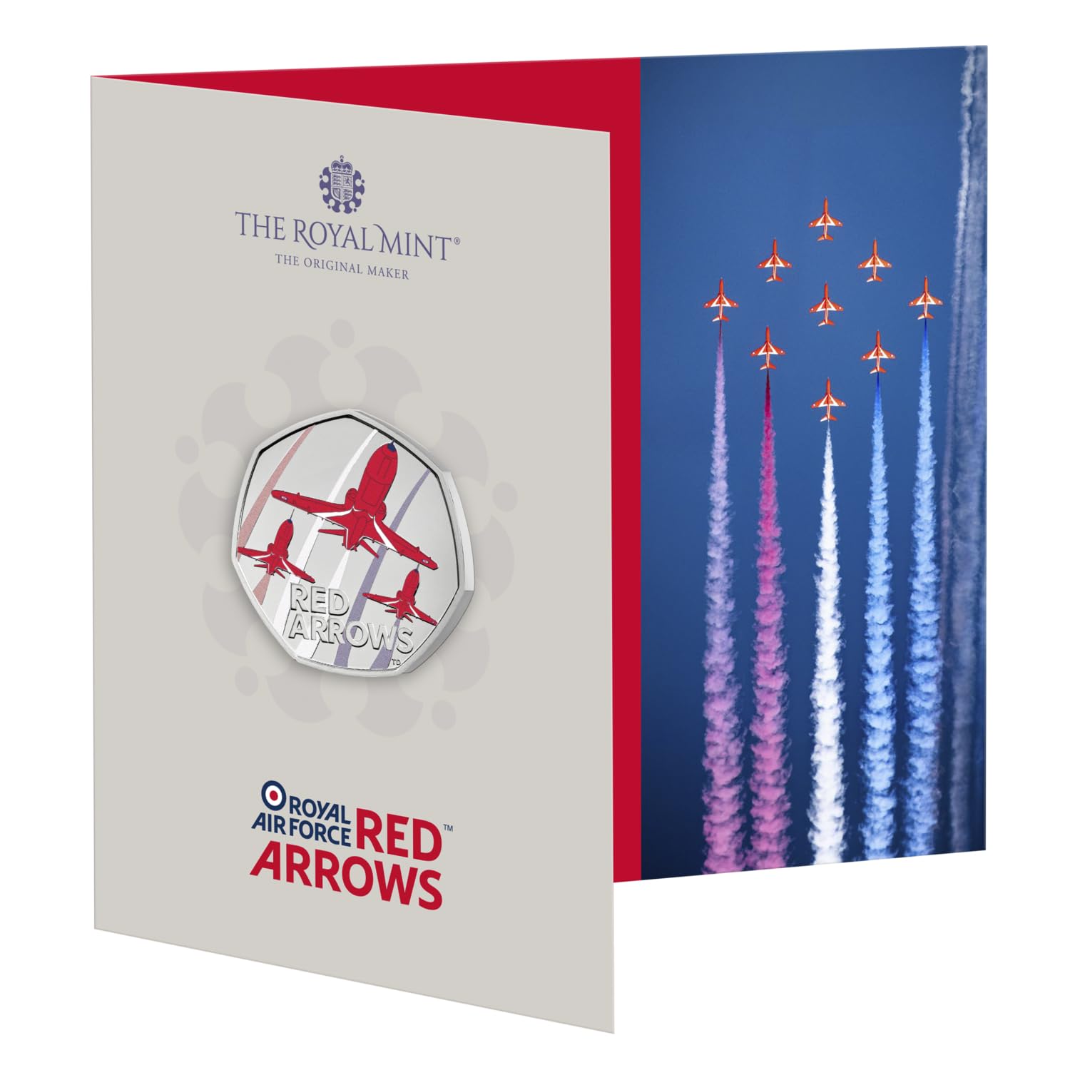 The Royal Mint, The Red Arrows 2025 UK 50p Brilliant Uncirculated Colour Coin, Celebrating the Legacy of The Red Arrows