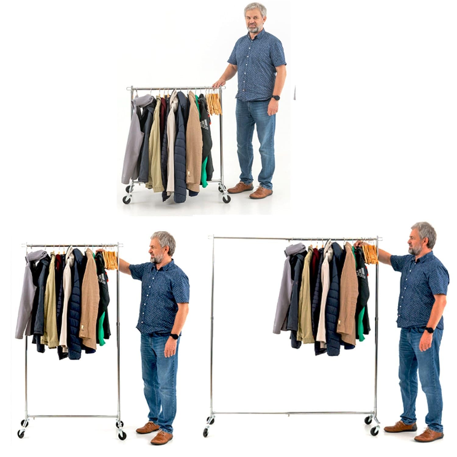 Tatkraft Urban Perchero de Ropa Ajustable de Alta Resistencia con Ruedas de Bloqueo de Grado Industrial, Diseño de Ahorro de Espacio, Extensible de 36.6 a 55 Pulgadas, Capacidad de 60 kg