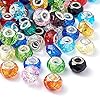 Beadthoven 100pcs Handmade Lampwork European Large Hole Beads with Silver Tone Brass Cores Mixed Color Rondelle Transparent Glass Assorted Jewelry Beading Finding Supplies Handmade Crafts Accessories #1