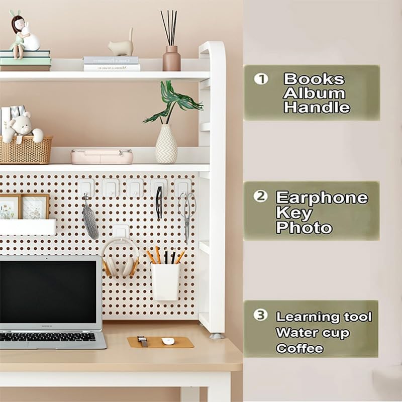 3 Tier Office Desk Storage Hutch Display Shelf, Multipurpose for Computer Desk, Countertop Bookcase Organizer Hutch for Plants Toys Photo (White 115cm)