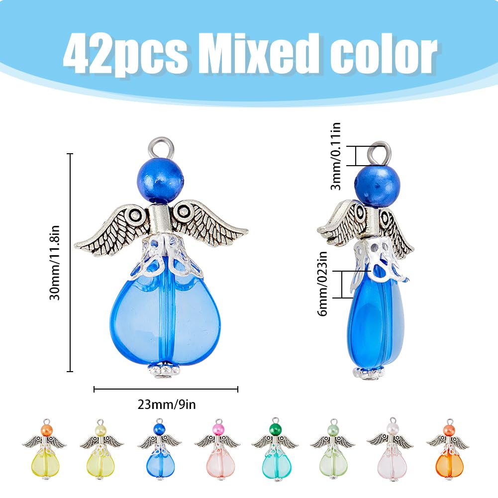 36 Pcs Angel Wing Charms - 9 Color Guardian Angel Pendants With Lobster Clasps For Jewelry Making
