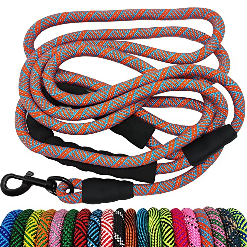 Btinesful 5/6/7/10 Ft Dog Leash, Strong Nylon Rope Leash Soft Padded Handle, 29 Colors For Medium Large Dogs Walking Training Blueorange #TOP15
