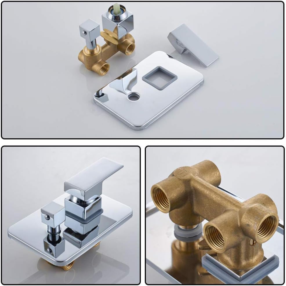 バスルーム蛇口クロムLEDレインシャワーバス蛇口浴槽シャワーミキサータップバスルームシャワー蛇口シャワーセット-16インチ天井マウン シャワーシステム,  壁取り付け式クロム滝浴槽用蛇口セット シングルハンドル ハンドシャワー付き バスシャワーミキサー LEDライト 滝 ...