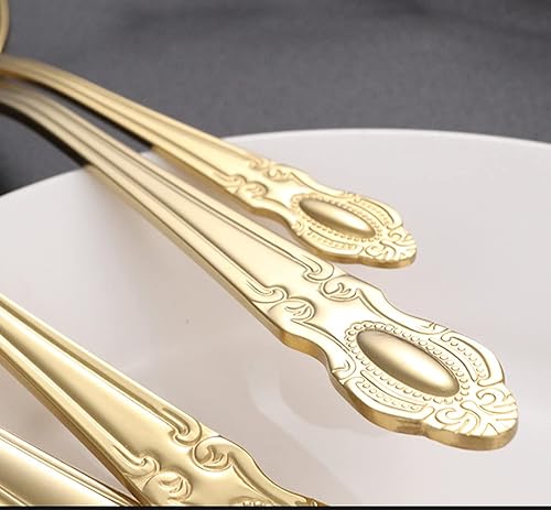 Miniatura 2 de Juego de cubiertos dorados para 16 cubiertos de acero inoxidable de alta calidad, 64 piezas estilo palacio, utensilios de vajilla incluye cuchillos