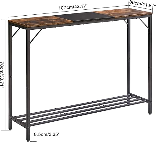 Miniatura 3 de YMYNY UHST006HB - Mesa de consola estrecha, mesa de entrada industrial de 42.1 pulgadas de largo, mesa auxiliar de sofá de 2 niveles con estante de