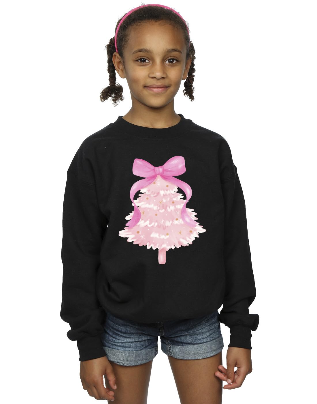 Absolute Cult Christmas Girls Tree Bow Sweatshirt Black 9-11 Years