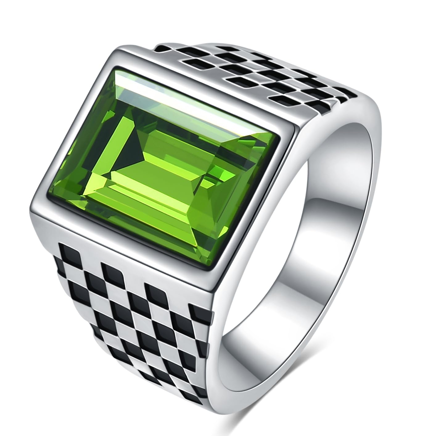 MYNENEY Black/Green/Bule/Red/Yellow Cubic Zirconia Bands Rings for Men Statement Signet Wedding Engagement Ring Gemstone Birthstone Bands for Mens Gift