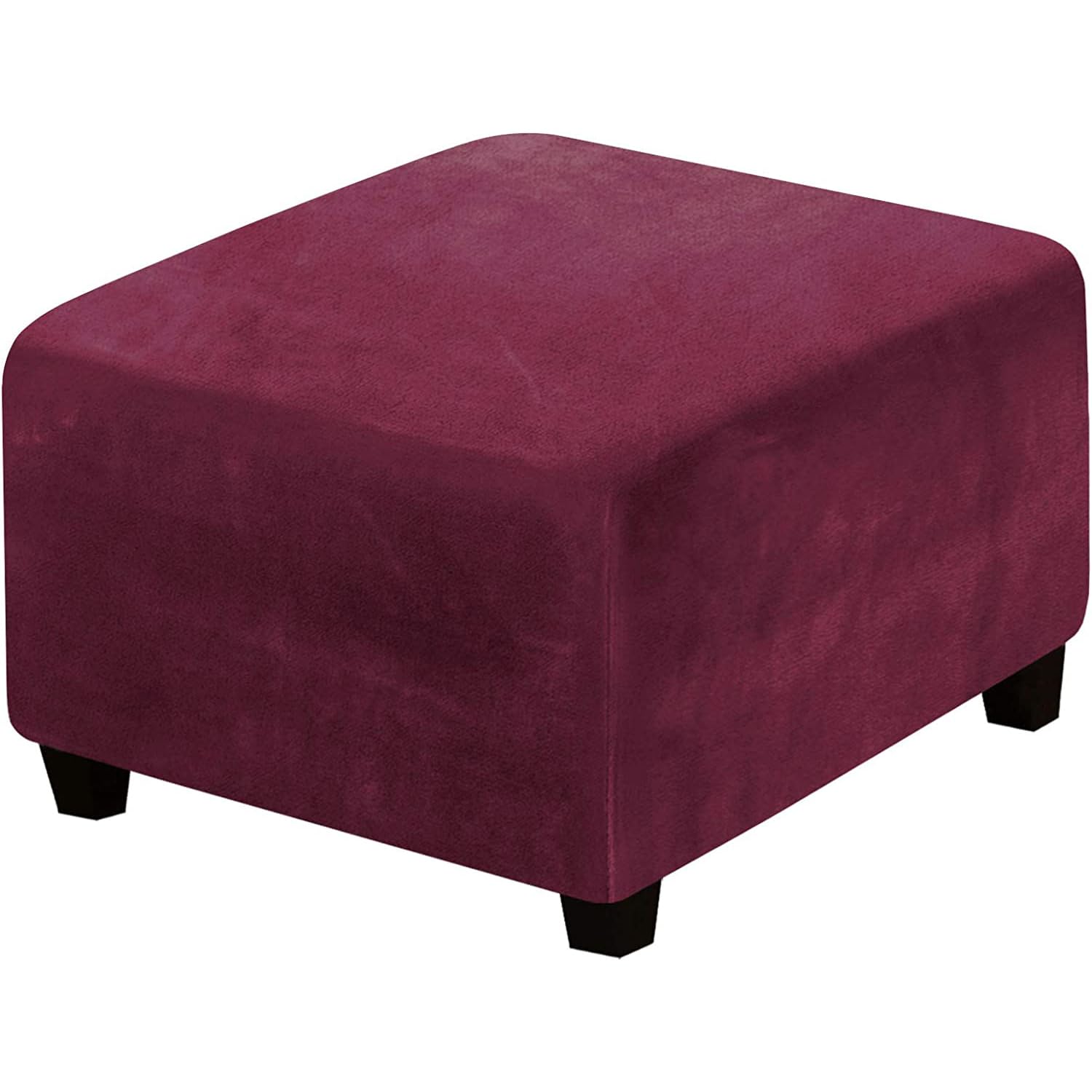 Lenurecg Ottoman Cover Washable, Square Footstool Cover, Super Soft Pouffe Cover with Elastic Bottom, Stretch Sofa Slipcovers Protector Cover, Ottomans Stool Covers,Burgundy,XXL