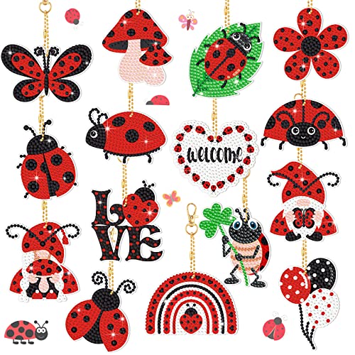Karenhi 15 Pcs Ladybird Diamond Painting Keychain 5D Gem Keychains Rhinestone Diamond Art Keychains Diy Crafts Key Chains For Kids Adults Girls Ornament Decoration Kits, 15 Styles #TOP16