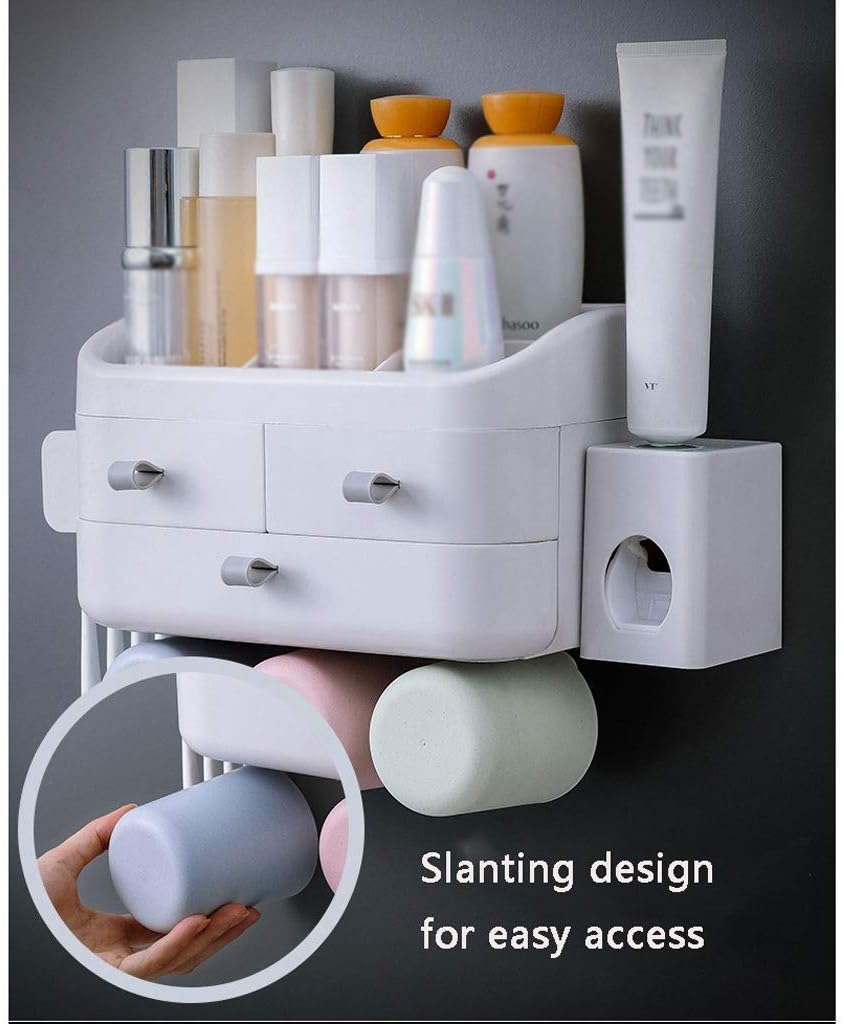 Toothbrush Holder Double Drawer with Toothpaste Wall Hanging Type No Trace Toothbrush Holder Wash Set (Size : Four) (Four)