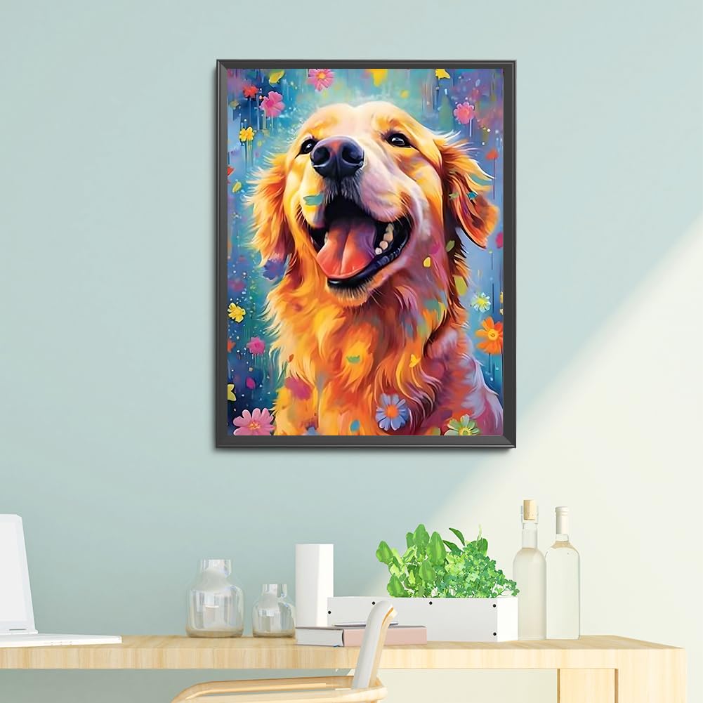 TISHIRON Peinture Par Numéros Golden Retriever - Kit Peinture 40x50 Cm Chien Mignon Pour Adultes Et Enfants