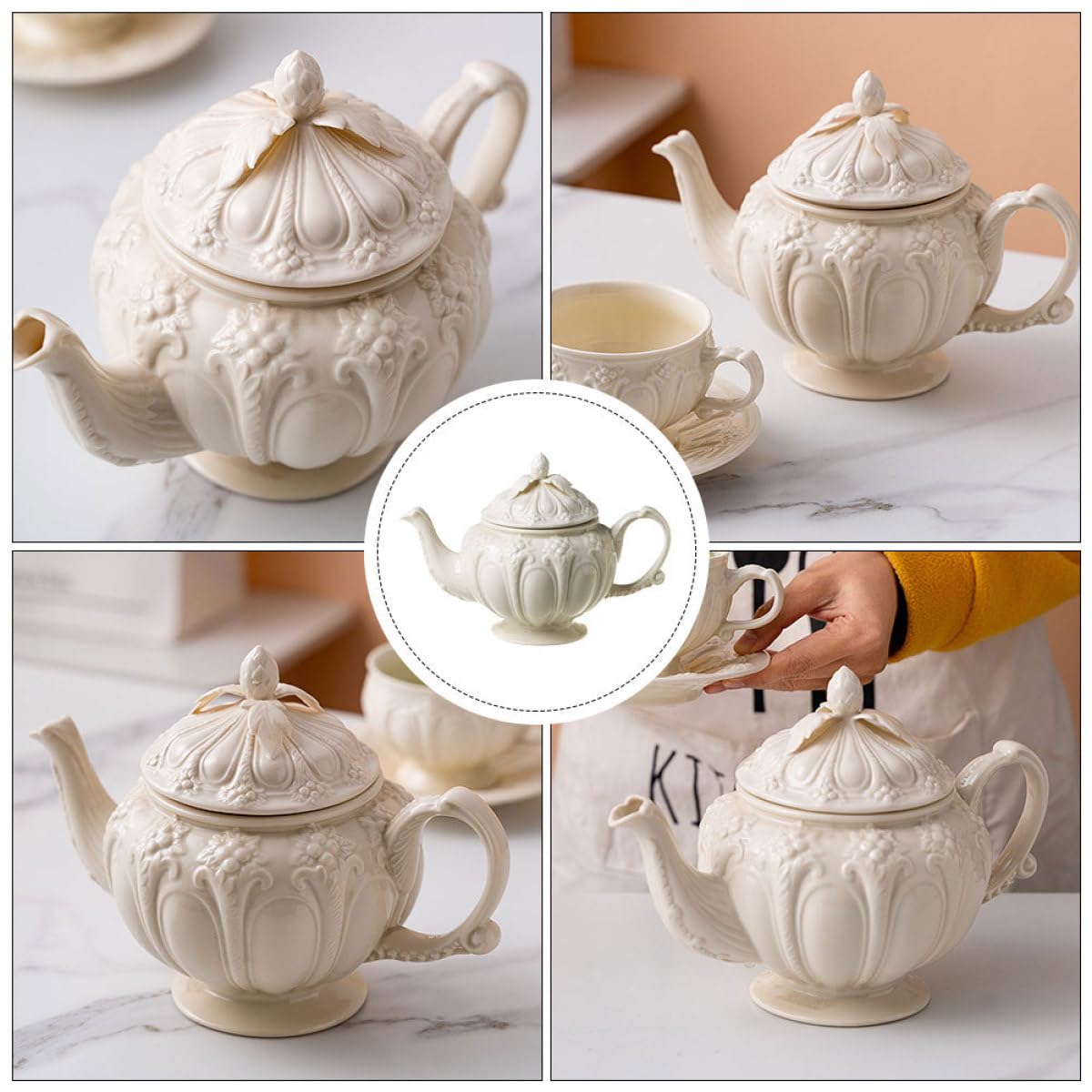 PartyKindom 1pieza Tetera de Cerámica Estilo Retro con Mango Ergonómico Jarra para Café Vintage Esmaltada para Infusiones y Té Tarde
