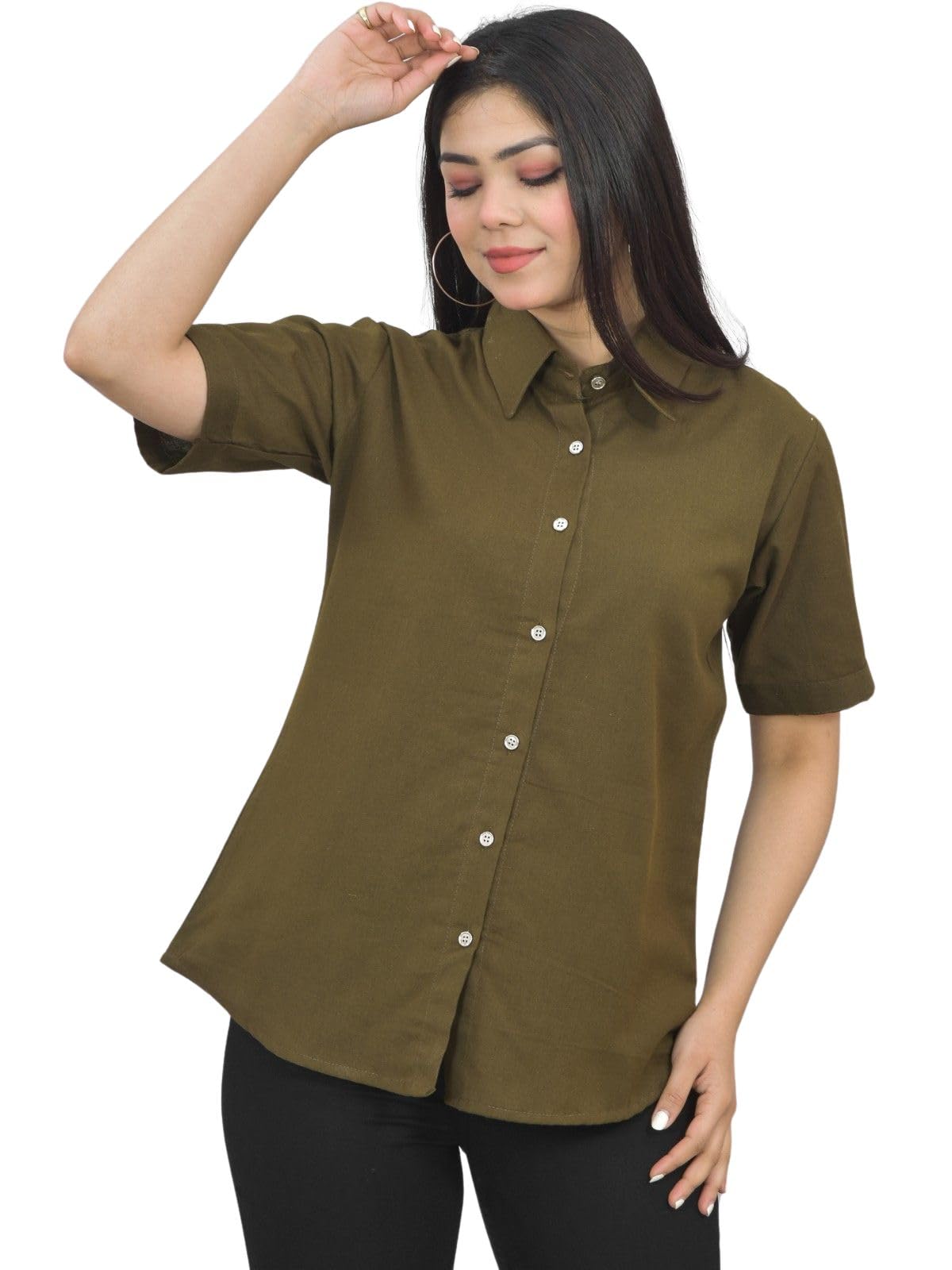quaclo Women Half Sleeve Cotton Shirt-picture-12