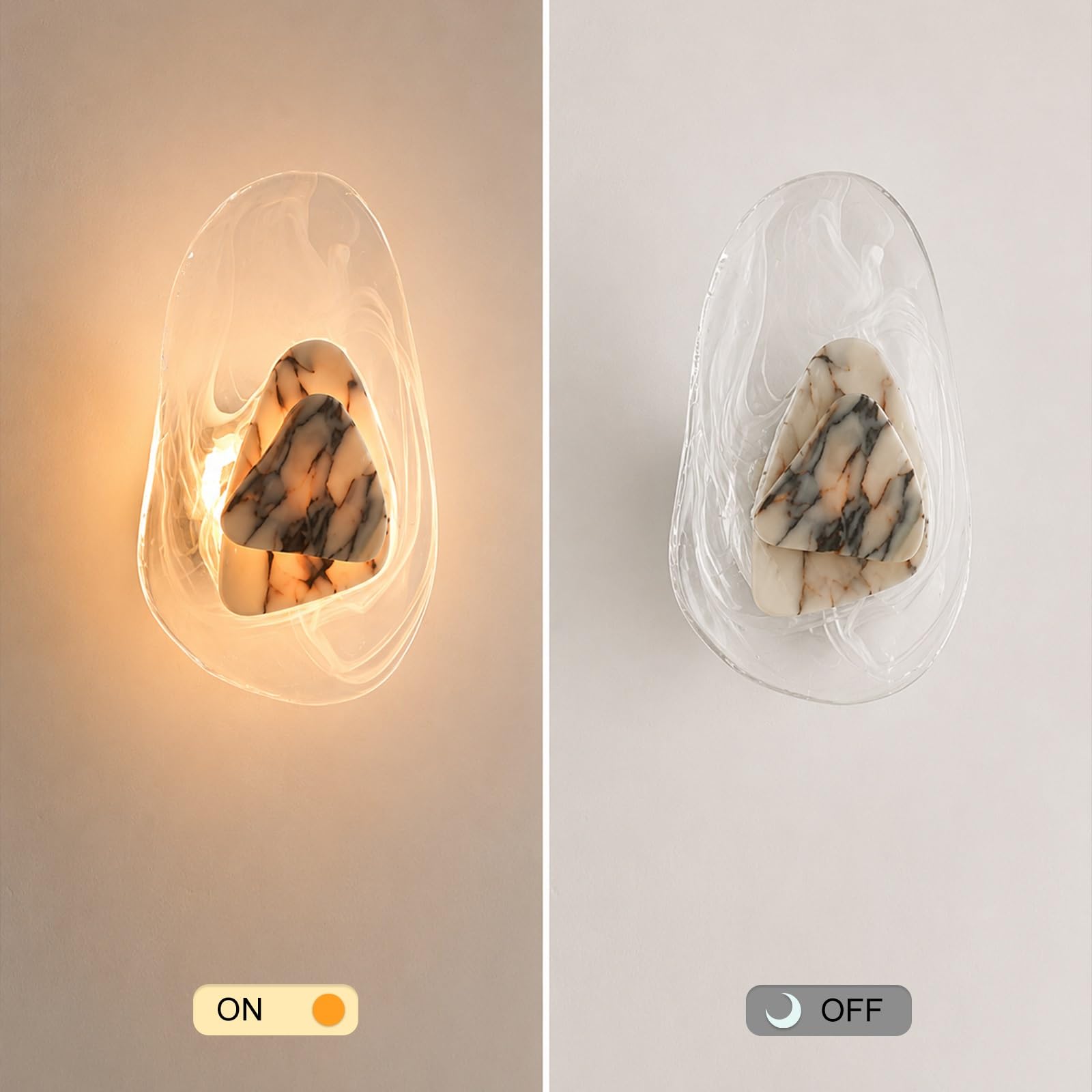 Aplique de pared de mármol natural, lámpara de pared de alabastro | Luz LED moderna de pared de piedra con pantalla de cristal, lámpara de pared interior cableada for sala de estar
