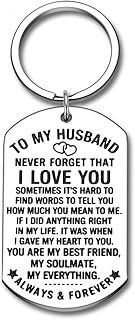 Anniversary Husband Gifts Keychain from Wife Birthday Valentine’s Day Gift for Fiance Bridegroom Hubby My Soulmate My Everything I Love You Wedding Couple Keyring for Him Men