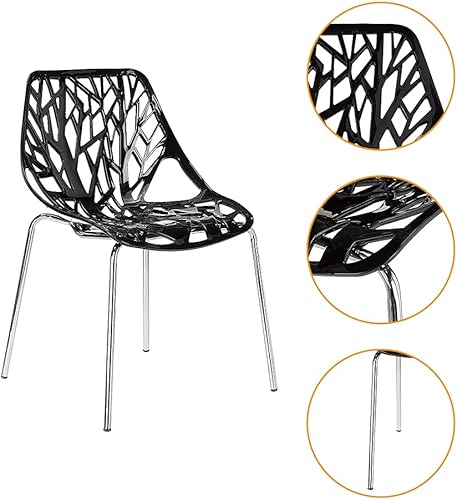 Miniatura 6 de CangLong Sillas de comedor modernas de mediados de siglo con patas huecas de plástico, juego de 4, color negro