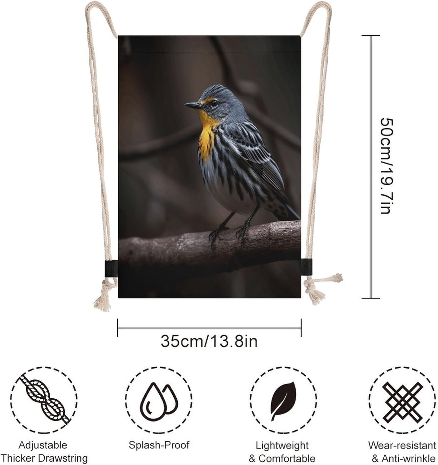 Bird Sitting on Branch Drawstring Backpack Cinch Bag image 2
