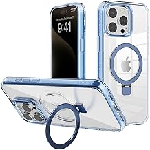 【極限透明感・機能スタンド】YUYIB スマホケース 対応 iPhone15 Pro Max ケース Magsafe対応 クリア スタンド機能 衝撃吸収 黄変防止/擦り傷防止 耐久性 薄型 軽量 ワイヤレス充電 スマホケース 対応 アイフォン15プロマックス カバー (クリア-ブルー, iPhone15 Pro Max)