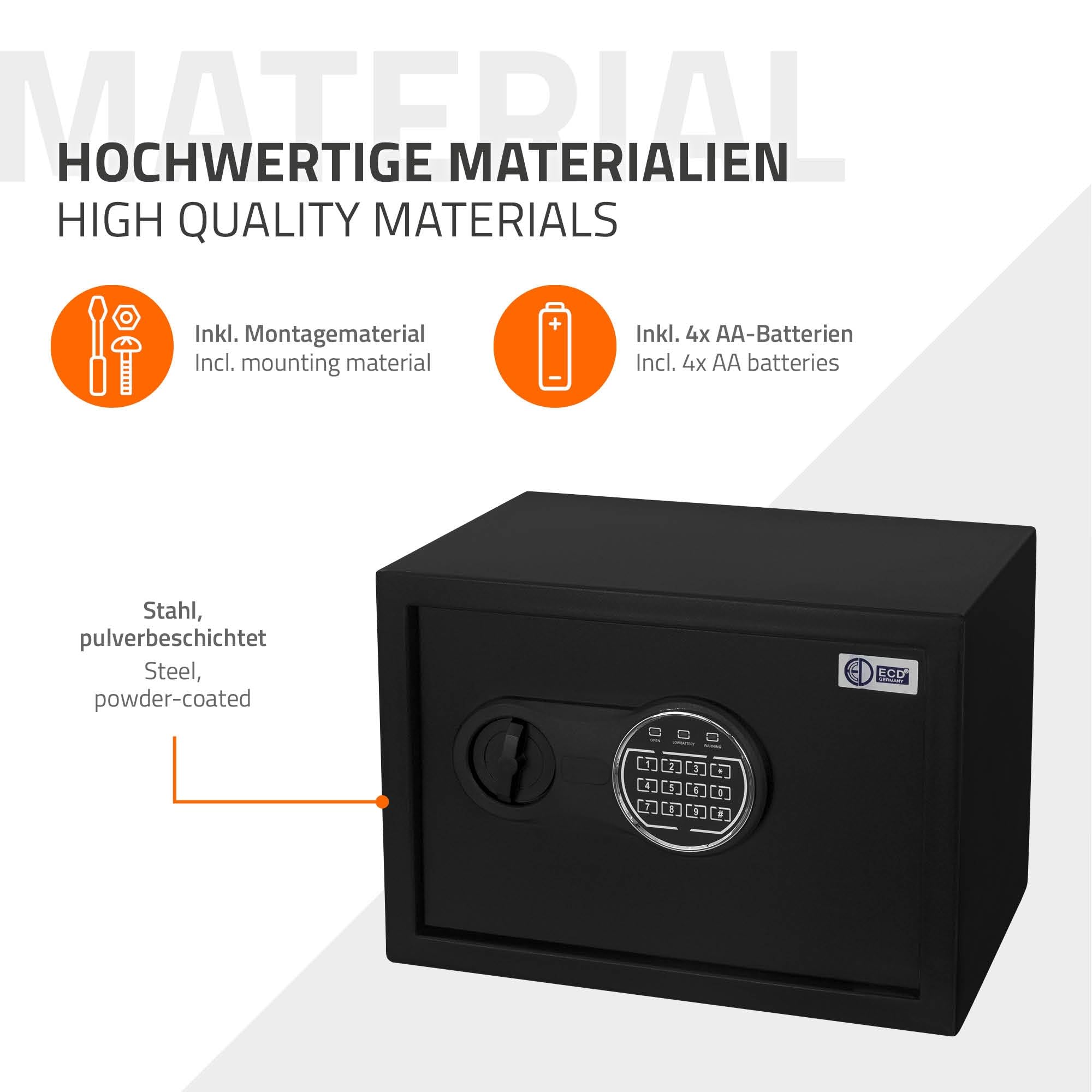 ECD Germany Caja Fuerte de Seguridad Eléctronica 16L 35x25x25 cm Pequeña con Bolsa Ignífuga, Teclado Númerico Digital, Luz de Sensor y Código PIN Metal Negro Depósito Seguro de Pertenencias