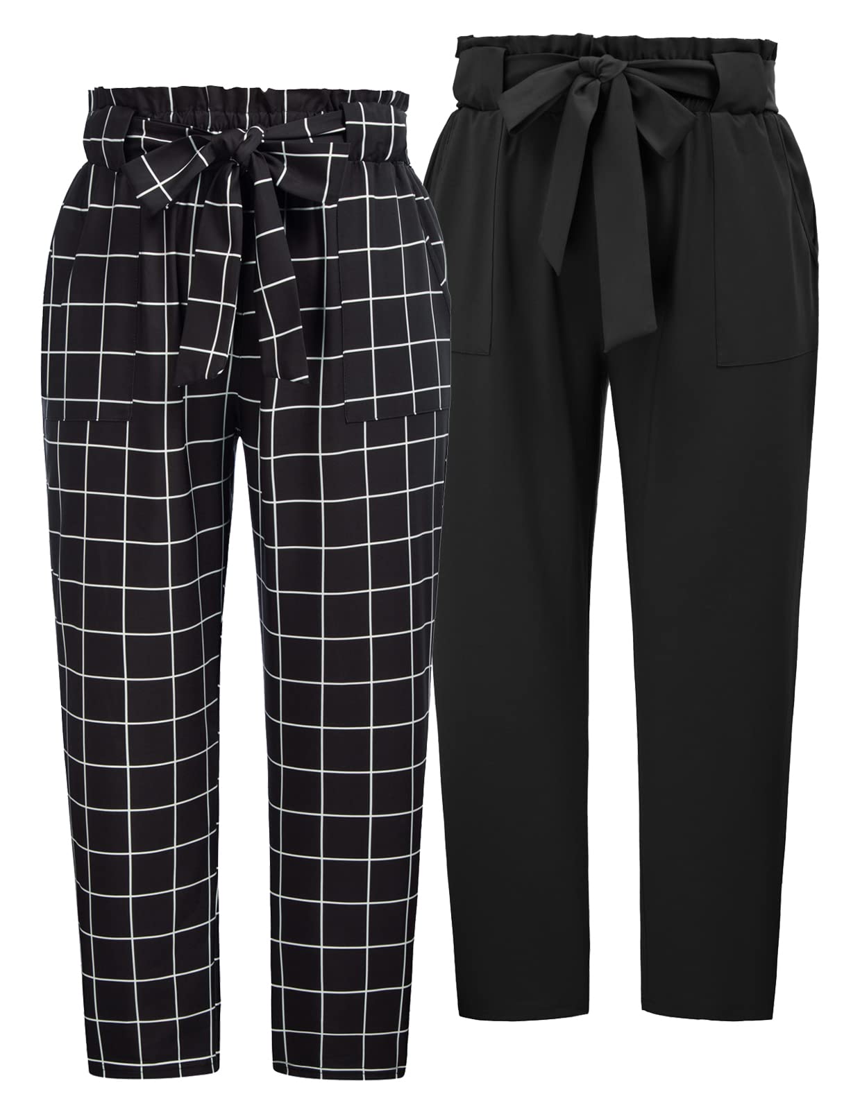 Hanna Nikole Womens Plus Size Elastic Waist Self-Tie Belted Pencil Pants Ankle Length Casual Pants with Pockets