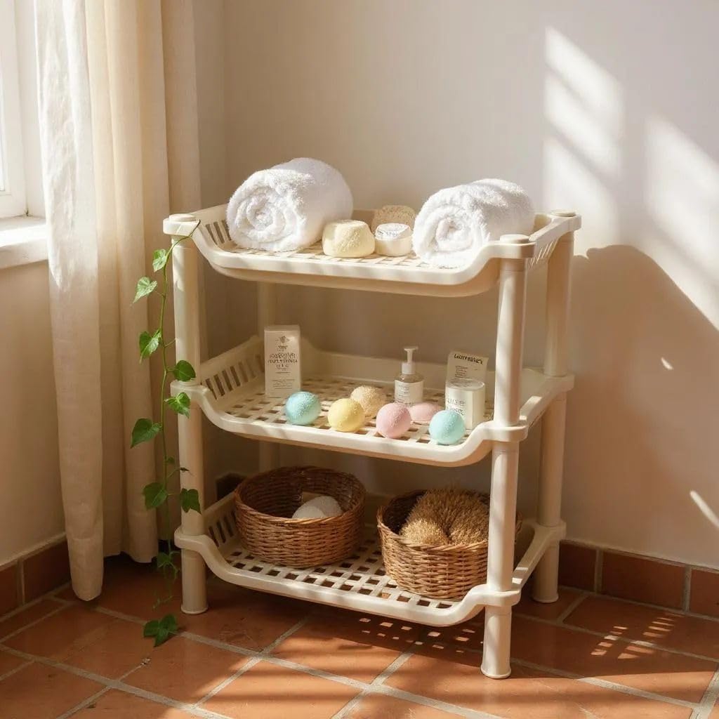 Multipurpose Storage Organizer Slim Rack Shelf with Wheels for Living Room, Office, Bedroom, Bathroom, Kids Room, Kitchen Trolley (White, 3 Layer)