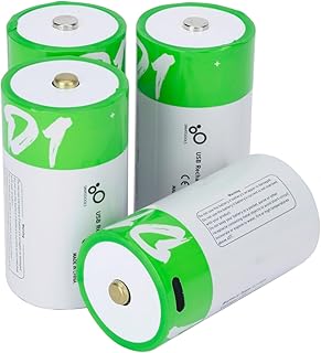 USB D Lithium ion Rechargeable Battery, 1.5V 12000mWh Rechargeable D Battery, 4 H Fast Charge, 1200 Cycle with Type C Port Cable, Constant Output,4-Pack