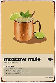 Moscow Mule Recipe Print Retro Aluminum Metal Signs Wall Decoration 8X12 Inches for Kitchen Bar Room Bedroom Bathroom Decor Posters