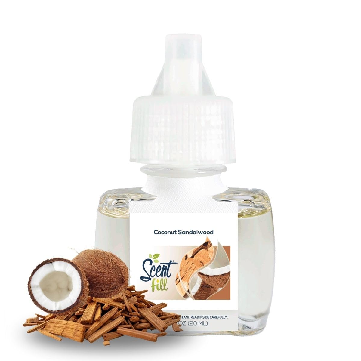 Scent Fill Ambientador de repuesto de sándalo de coco con enchufe, se adapta a calentadores de marca nacional, recambios de aceite perfumado, paquete de 4