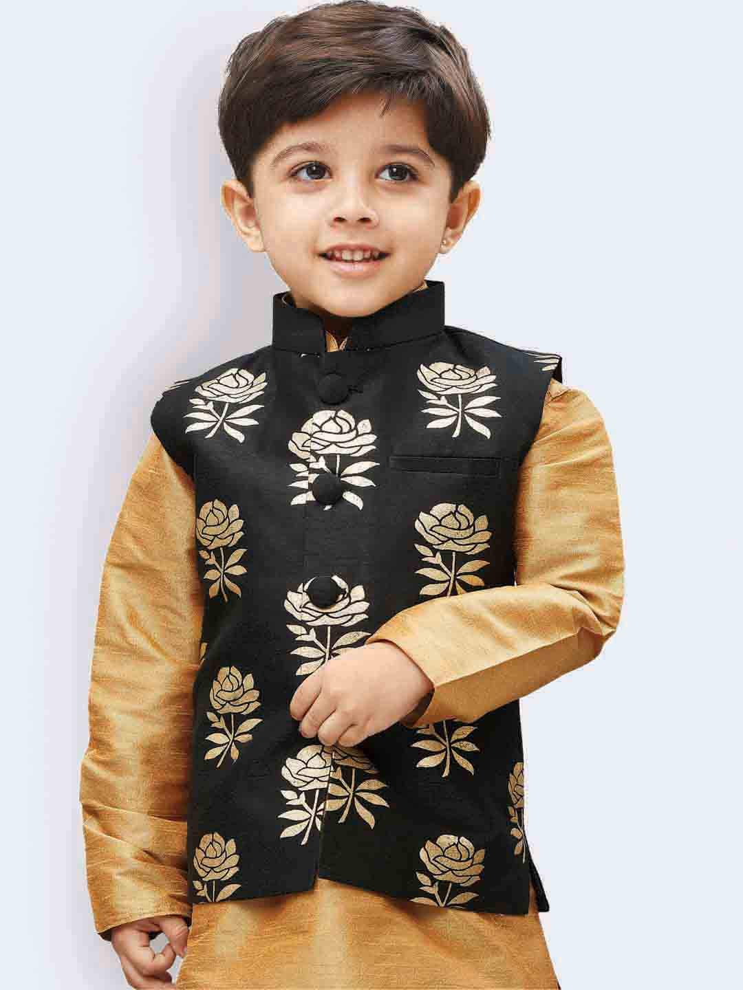 Jbn Creation Boy's Printed Nehru Jacket (Vasbjbl006_24_Black And Gold_4 Years-5 Years)