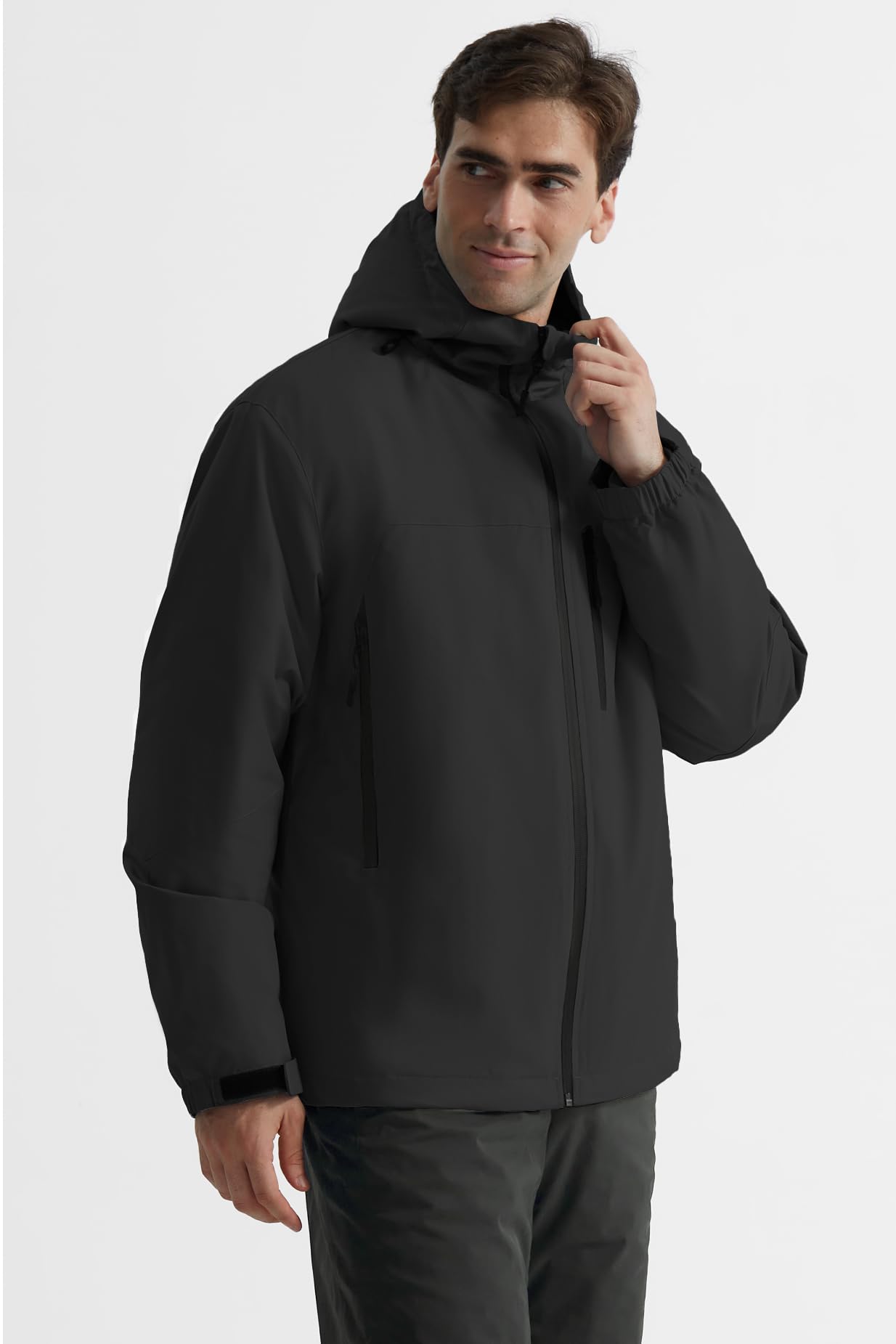 GEMYSE Herren Skijacke Wasserdicht Winterjacke mit Kapuze Schulterträger Berg Windbreaker Snowboarden