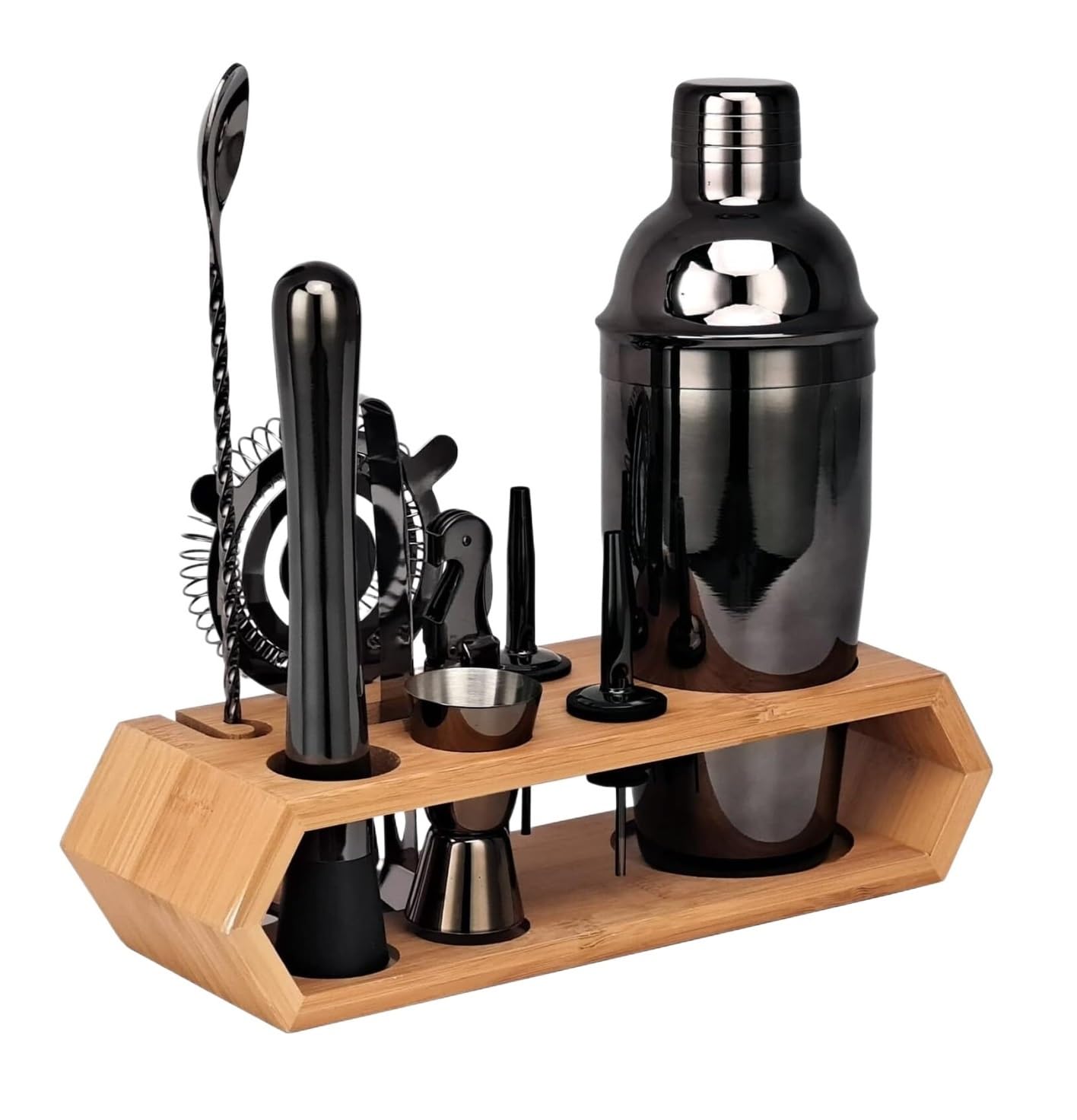 Ensemble de Cocktail Shaker à Cocktail Shaker Kit 10 Pcs Cocktail Shaker Set Bar Tool Set avec Support Martini Shaker Bartending Kit Shaker Cocktail Kit Shaker Cocktail Set(Black)