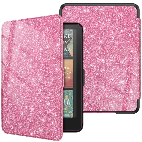 Image of Fintie Case for 7 inch All-New Kindle Paperwhite (12th Generation, 2024) and Kindle Colorsoft Signature Edition - Slim Lightweight Shell PU Leather Protective Cover with Auto Sleep /Wake, Magenta Glitter