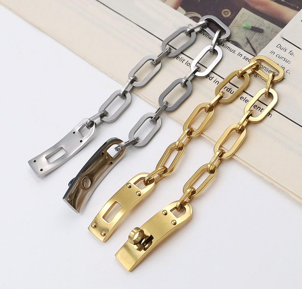 18K Gold Plated Turn Lock Bracelet,Classical Fashion Stainless Steel Chain Bracelet for Men and Womens4
