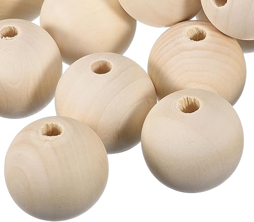 uxcell 6 cuentas espaciadoras de madera natural de 1.969 in, agujero grande de 0.315 pulgadas, cuentas de madera redondas sin terminar para