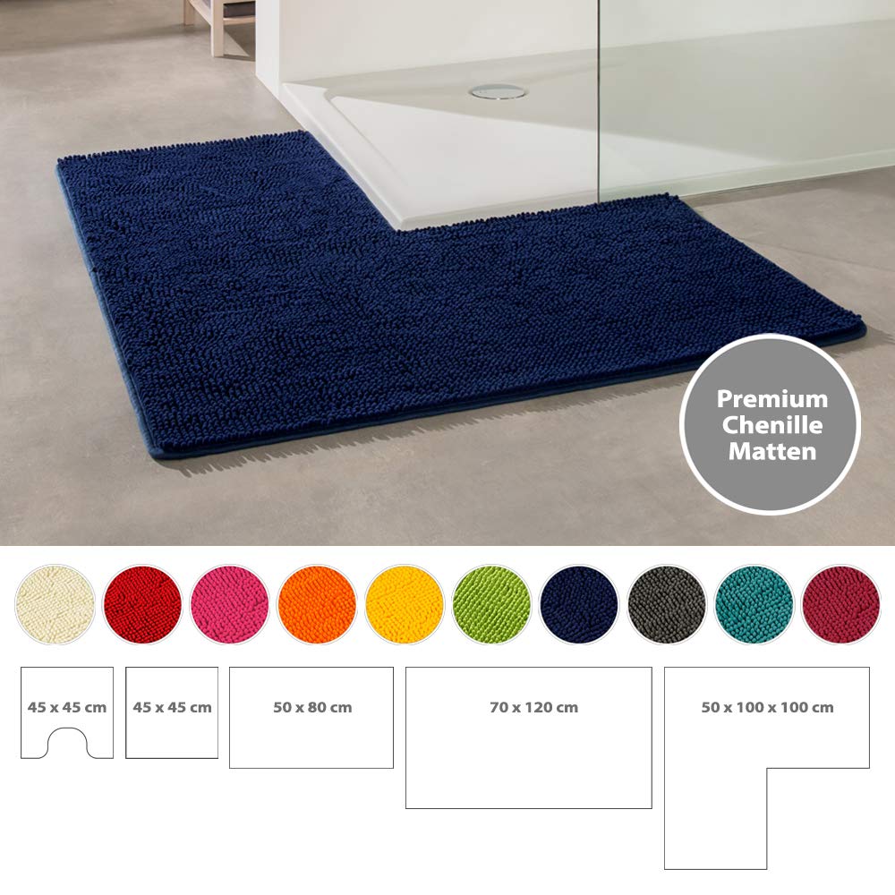 PANA Pluizige Douchemat Met Hoekuitsparing • Chenille Badmat In Verschillende Kleuren En Maten Badmat Voor Hoekdouches Badmat Antislip En Wasbaar 50 X 100 X 100 Cm Kleur Papyrus